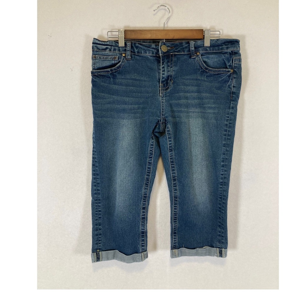 Casual Blue Identity Womens Size 10‎ Blue Denim Stretch Cuffed Capri Jeans